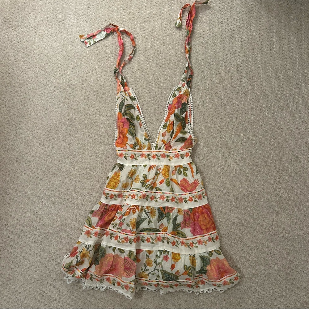 Farm Rio Macaw Bloom Off White Mini Dress